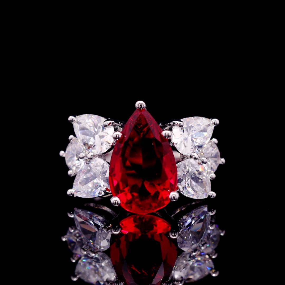 Omnia Princess Bridal Full Set with Pear-Cut White and Red High Quality Simulated Diamonds Premium Rhodium Plated - OMNIASTORES UAE