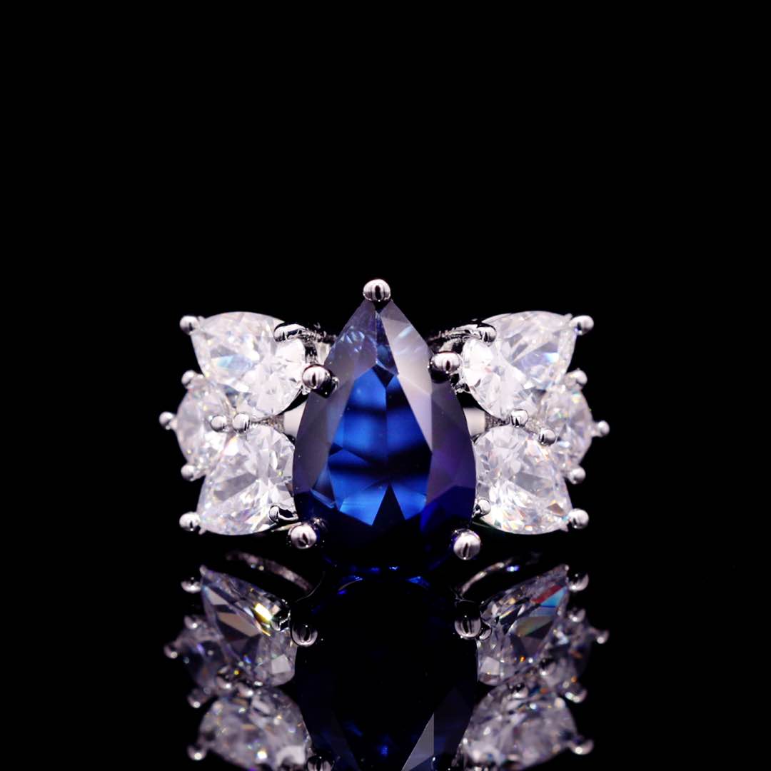 Omnia Princess Dark Blue Bridal Full Set in High Quality Simulated Diamonds Premium Rhodium Plated - OMNIASTORES UAE