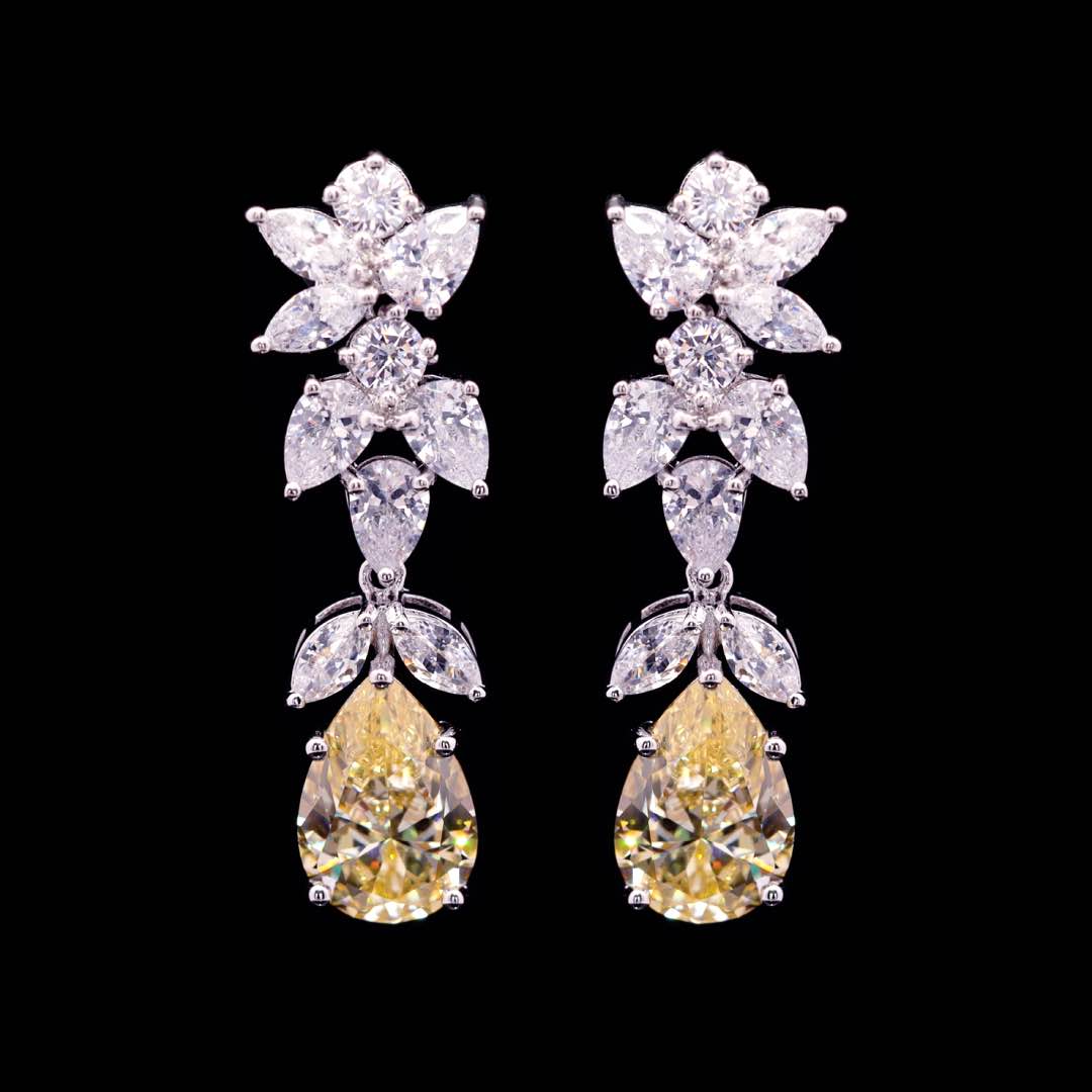 Omnia Princess Bridal Full Set with Pear-Cut White and Yellow High Quality Simulated Diamonds Premium Rhodium Plated