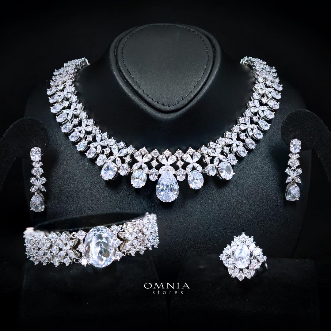 Omnia Suhana White Bridal Full Set in High Quality Simulated Diamonds