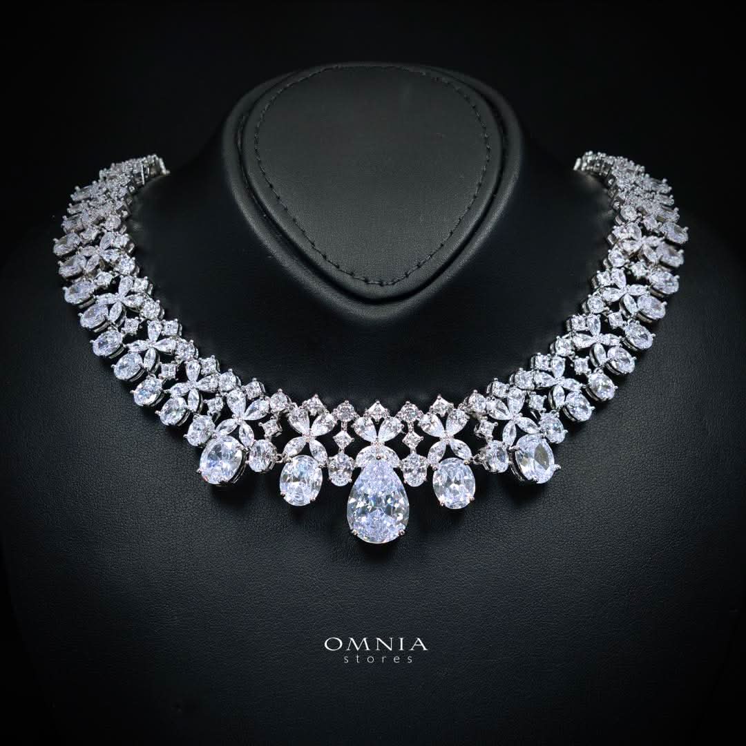 Omnia Suhana White Bridal Full Set in High Quality Simulated Diamonds Premium Rhodium Plated