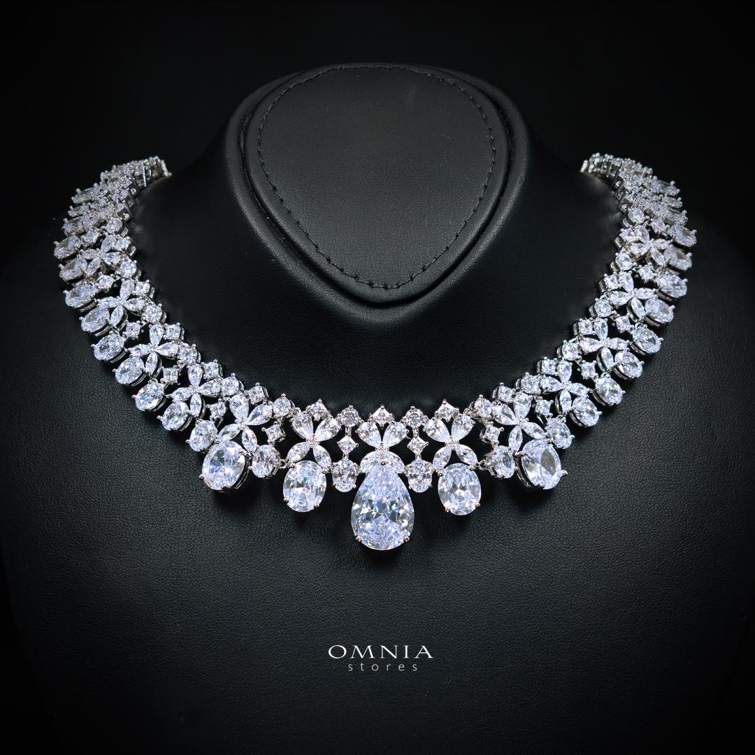 Omnia Suhana White Bridal Full Set in High Quality Simulated Diamonds Premium Rhodium Plated - OMNIASTORES UAE