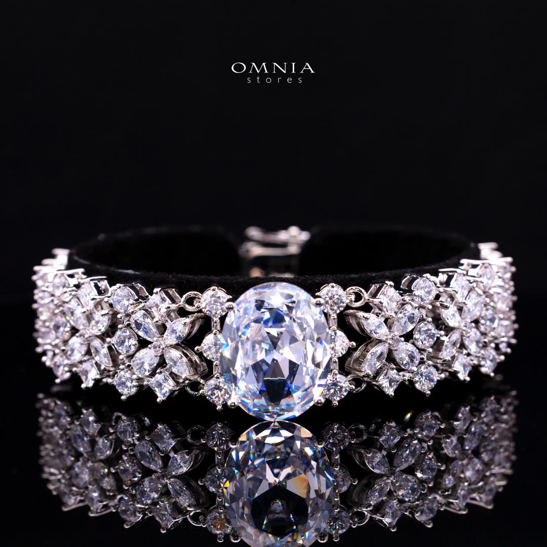 Omnia Suhana White Bridal Full Set in High Quality Simulated Diamonds Premium Rhodium Plated