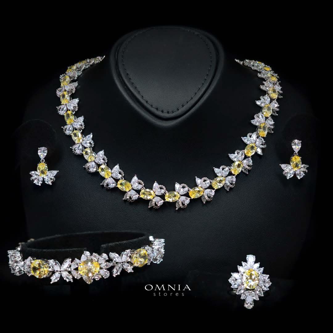 Omnia Muna Yellow Bridal Full Set in High Quality Simulated Diamonds Premium Rhodium Plated