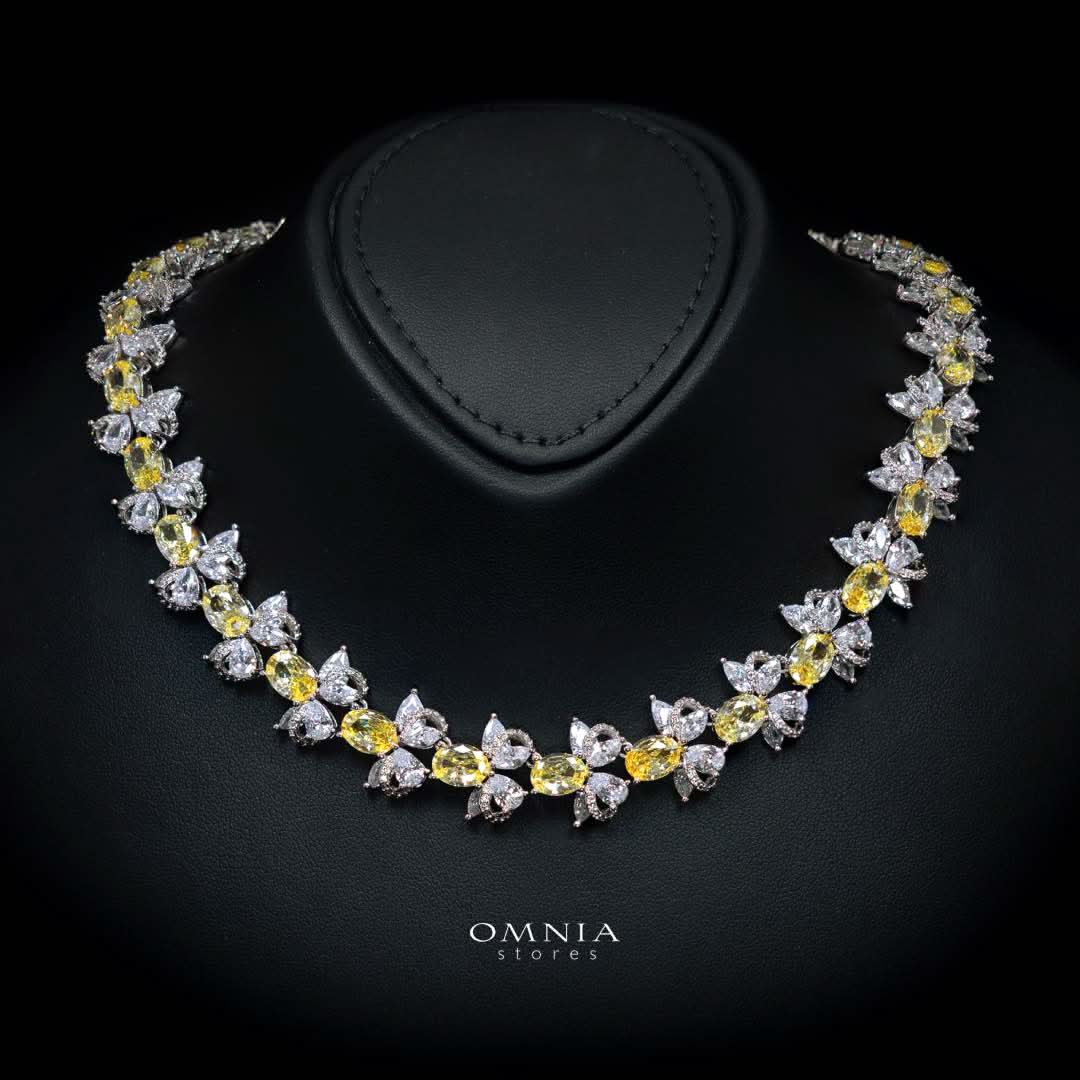 Omnia Muna Yellow Bridal Full Set in High Quality Simulated Diamonds Premium Rhodium Plated