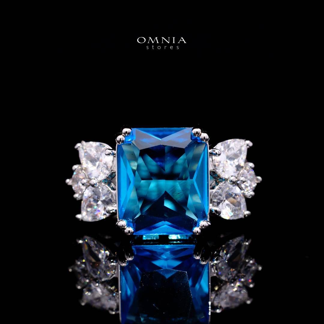 Omnia Amelia Sky Blue Bridal Full Set with Emerald and Pear-Cut High-Quality Simulated Diamonds Premium Rhodium Plated - OMNIASTORES UAE