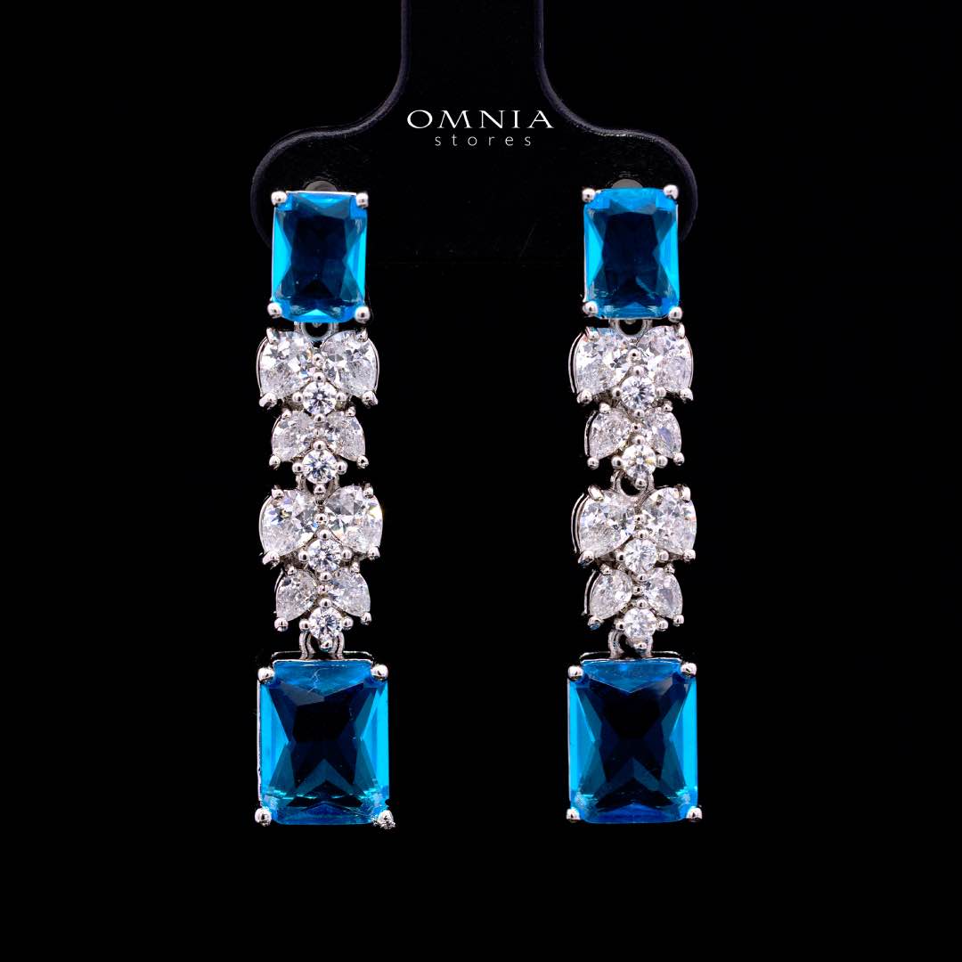 Omnia Amelia Sky Blue Bridal Full Set with Emerald and Pear-Cut High-Quality Simulated Diamonds Premium Rhodium Plated - OMNIASTORES UAE