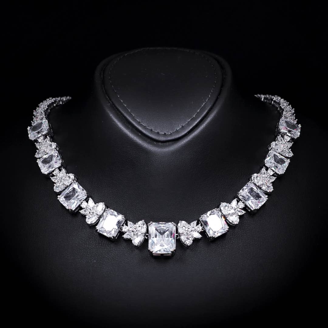Omnia Amelia White Bridal Full Set in High Quality Simulated Diamonds Premium Rhodium Plated