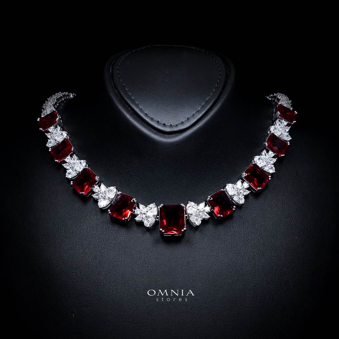 Omnia Amelia Red Bridal Full Set in High Quality Simulated Diamonds Premium Rhodium Plated - OMNIASTORES UAE