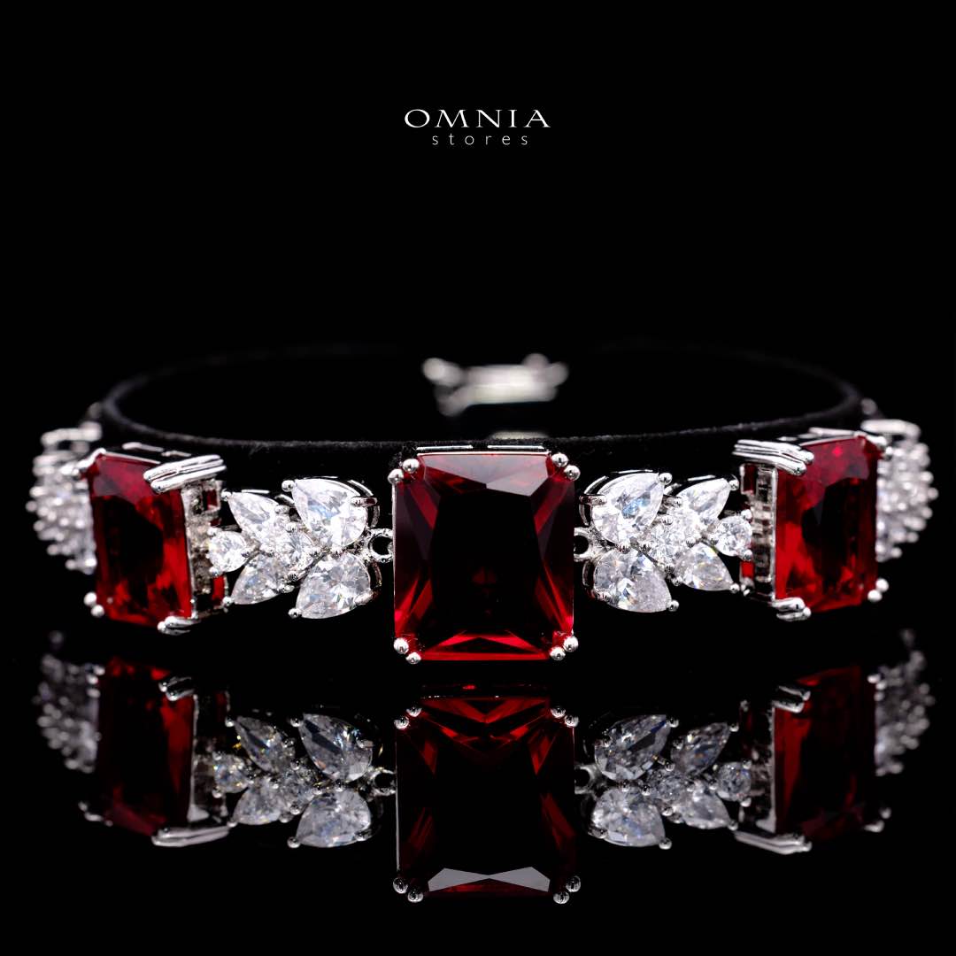 Omnia Amelia Red Bridal Full Set in High Quality Simulated Diamonds Premium Rhodium Plated - OMNIASTORES UAE