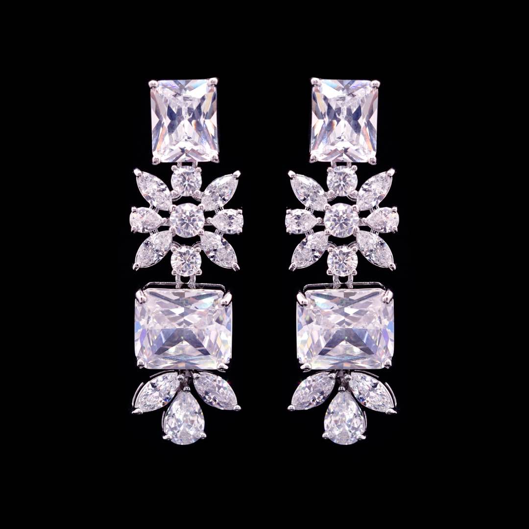 Omnia Charlotte Pure White Bridal Full Set with Emerald and Pear-Cut High Quality Simulated Diamonds Premium Rhodium Plated