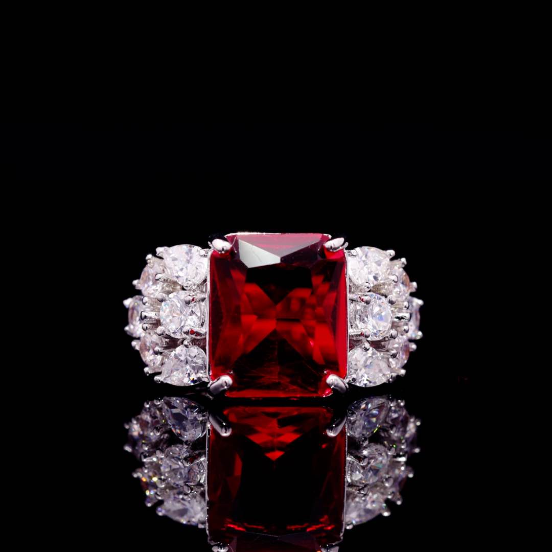 Omnia Charlotte Red Luxry Bridal Full Set with Emerald and Pear-Cut High Quality Simulated Diamonds Premium Rhodium Plated