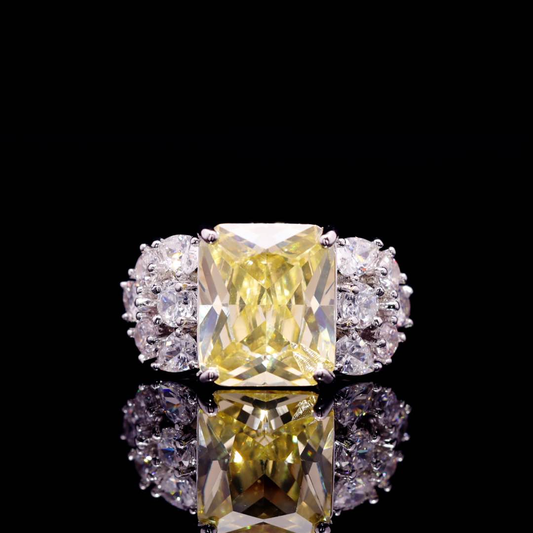 Omnia Charlotte Yellow Luxry Bridal Full Set with Emerald and Pear-Cut High Quality Simulated Diamonds Premium Rhodium Plated