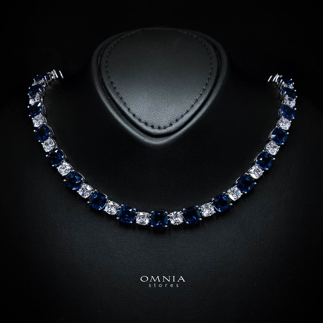 Omnia Alya Dark Blue Bridal Full Set with High-Quality Simulated Diamonds Rhodium Plated
