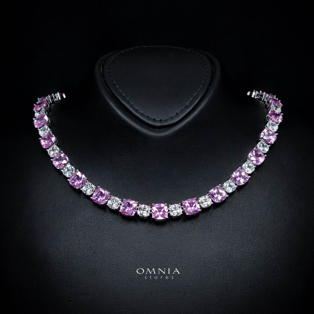 Omnia Alya Pink and White Bridal Full Set in High Quality Simulated Diamonds Premium Rhodium Plated