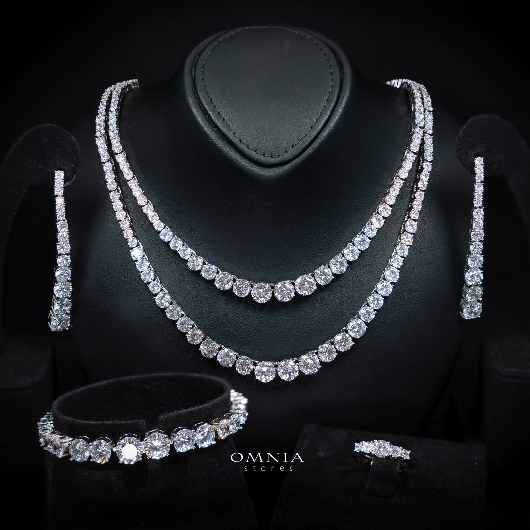 Omnia Ansa White Large Size Luxury Bridal Full Set in High Quality Simulated Diamonds Rhodium Plated