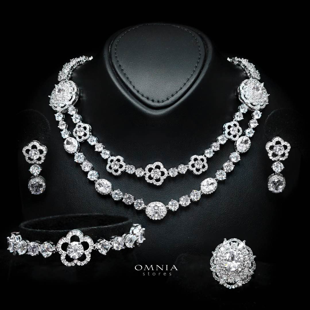Omnia Esra White Luxury Bridal Full Set in High Quality Simulated Diamonds Premium Rhodium Plated - OMNIASTORES UAE