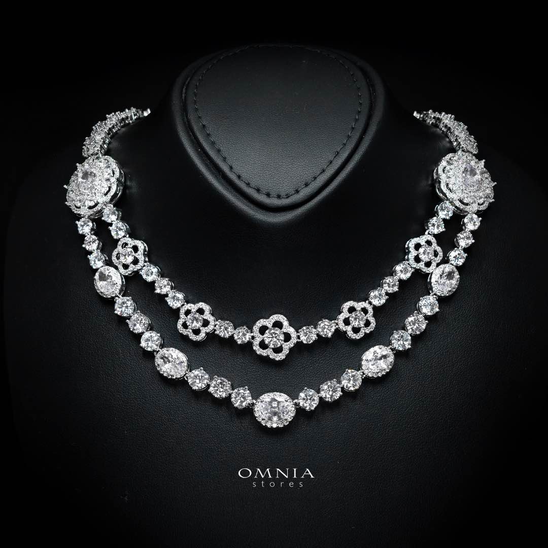 Omnia Esra White Luxury Bridal Full Set in High Quality Simulated Diamonds Premium Rhodium Plated - OMNIASTORES UAE