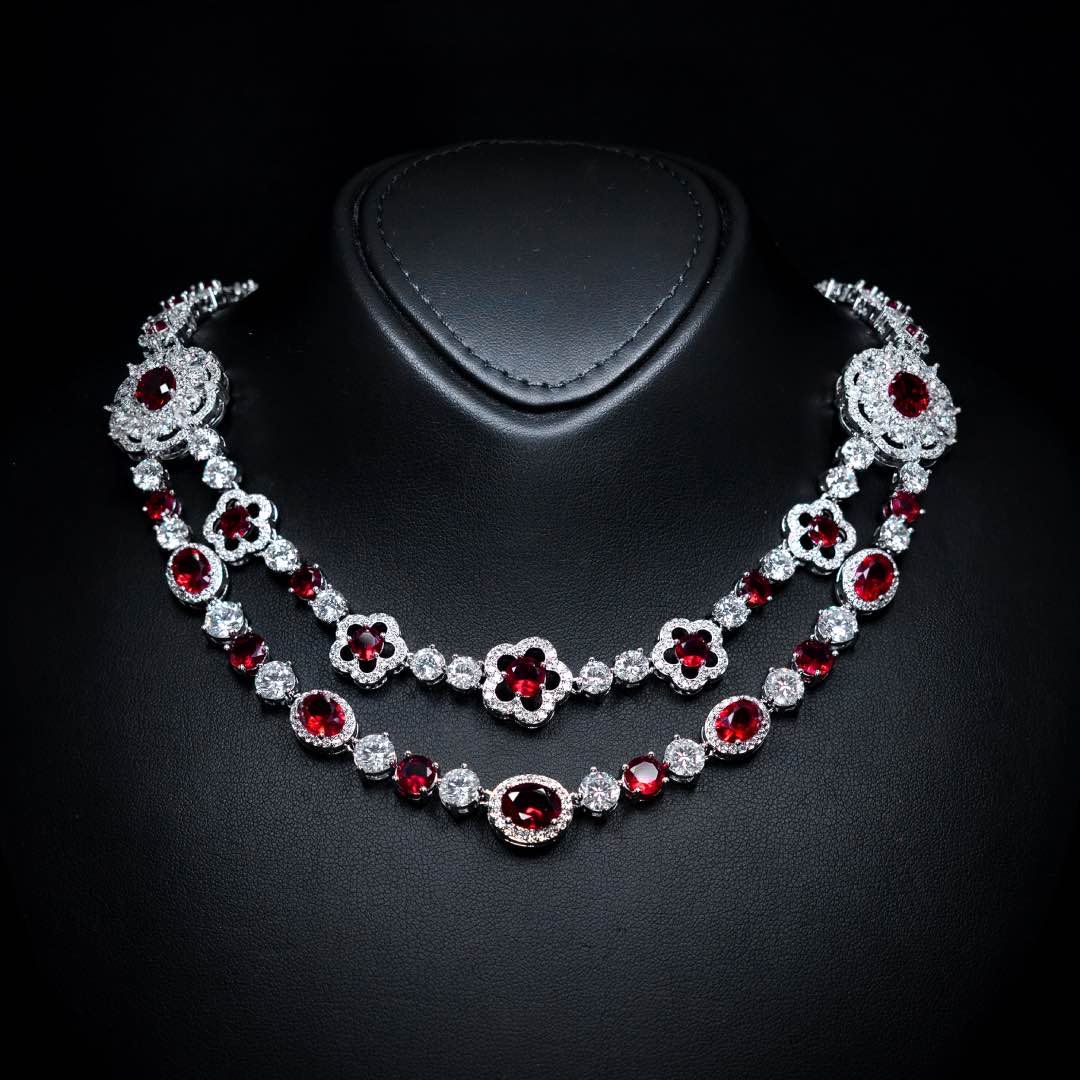 Omnia Esra Red Full Set in High Quality Simulated Diamond Rhodium Plated