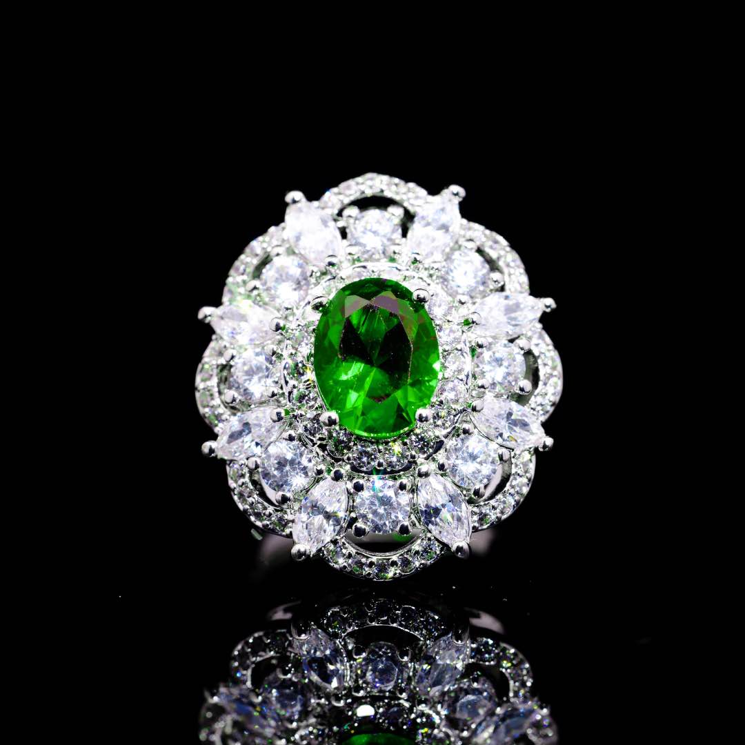 Omnia Esra Green Luxury Bridal Full Set in High QualitySimulated Diamond Rhodium Plated