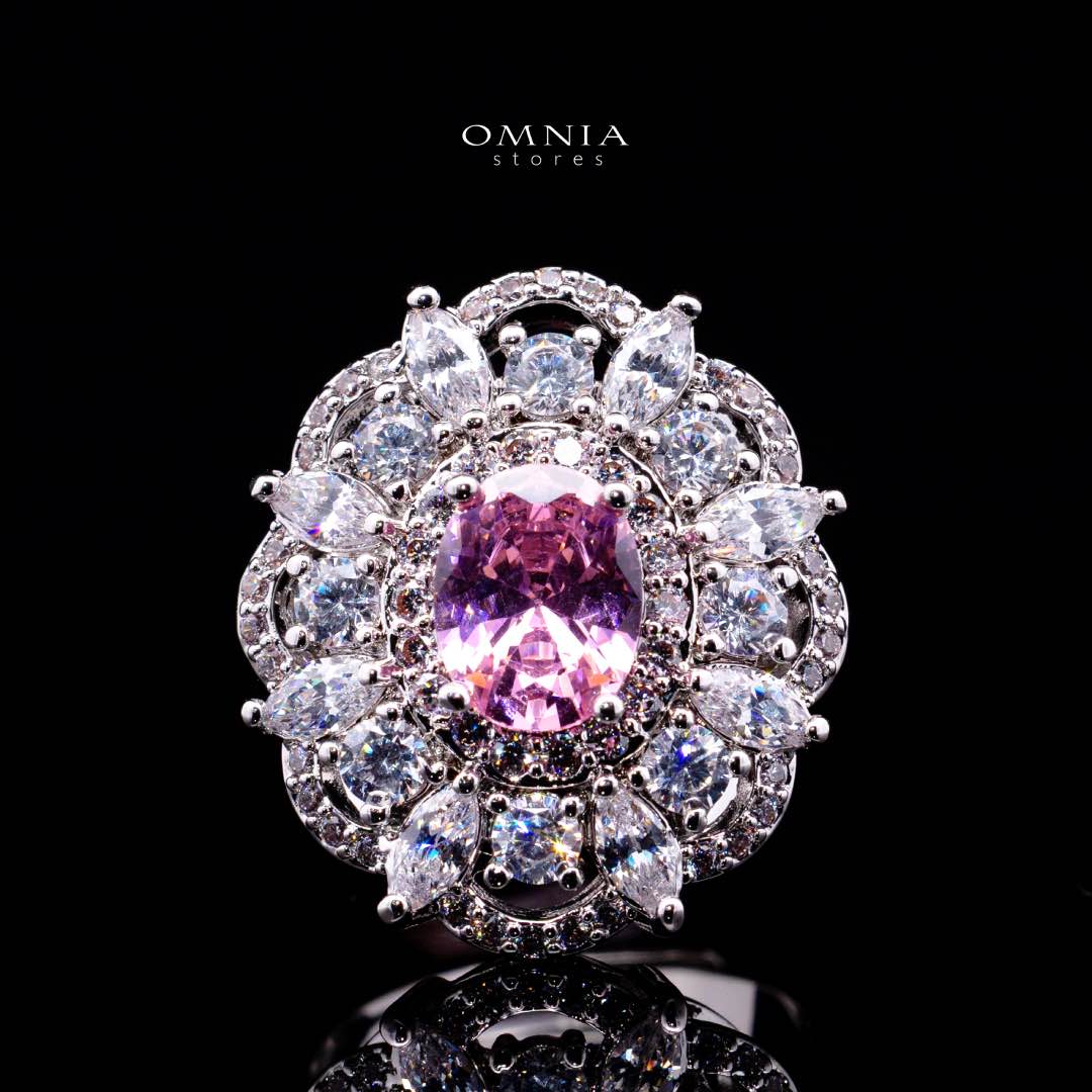 Omnia Esra Pink Luxury Bridal Full Set in High Quality Simulated Diamond Rhodium Plated
