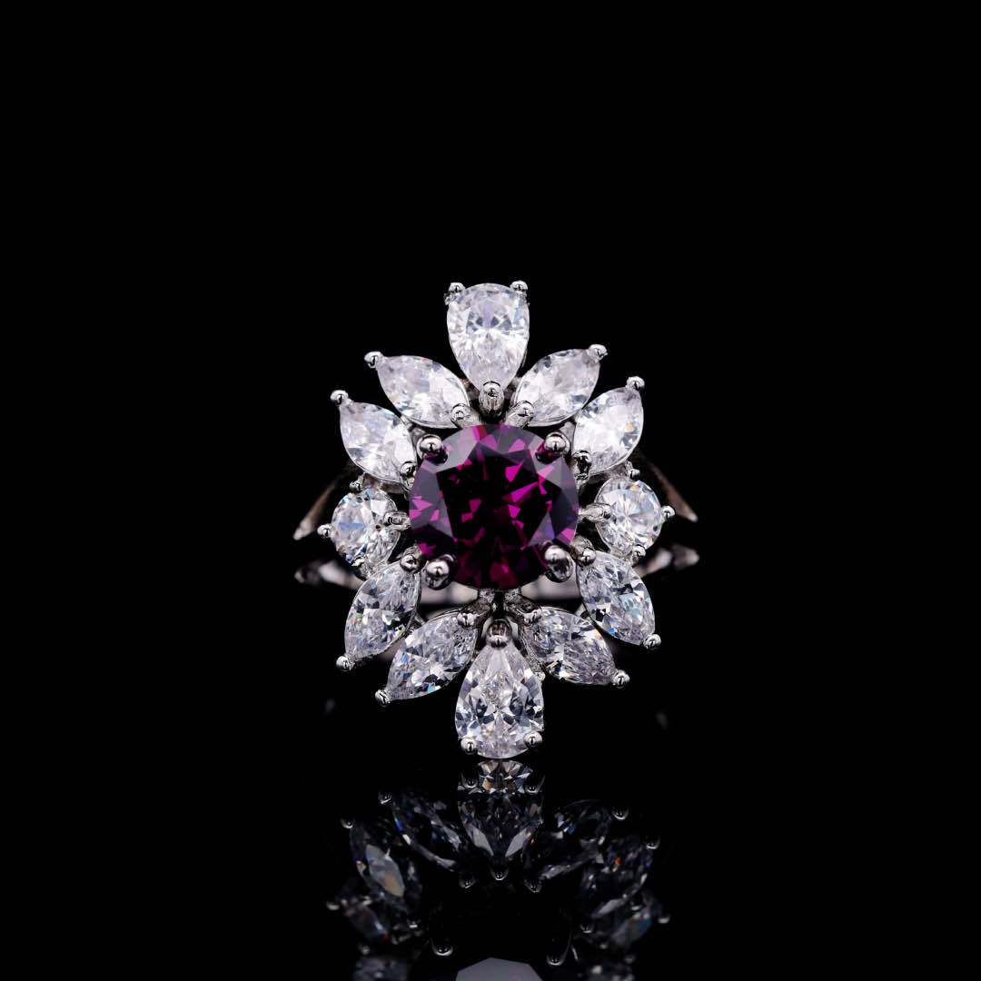 Omnia Nareen Purple Luxury Bridal Full Set in High Quality Simulated Diamonds Premium Rhodium Plated