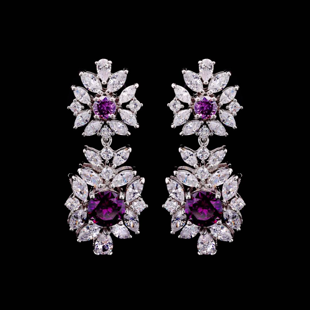 Omnia Nareen Purple Luxury Bridal Full Set in High Quality Simulated Diamonds Premium Rhodium Plated