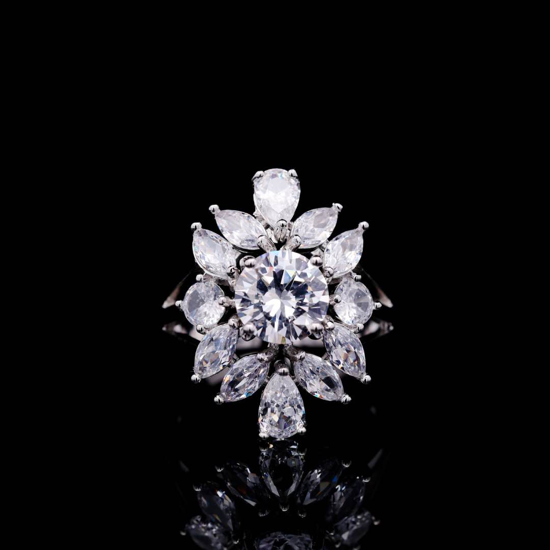 Omnia Nareen White Luxury Bridal Full Set in High Quality Simulated Diamonds Premium Rhodium Plated