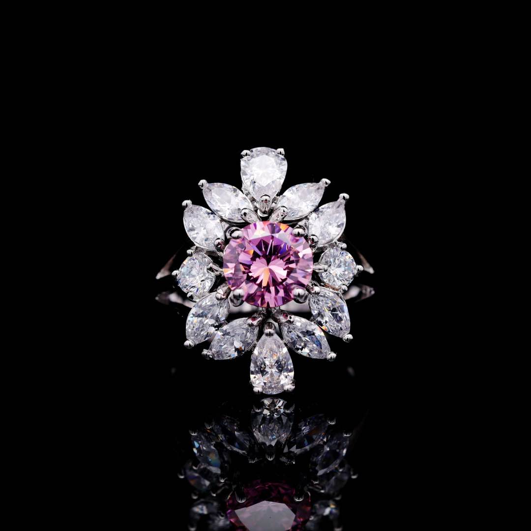 Omnia Nareen Pink Bridal Full Set in High Quality Simulated Diamonds Premium Rhodium Plated