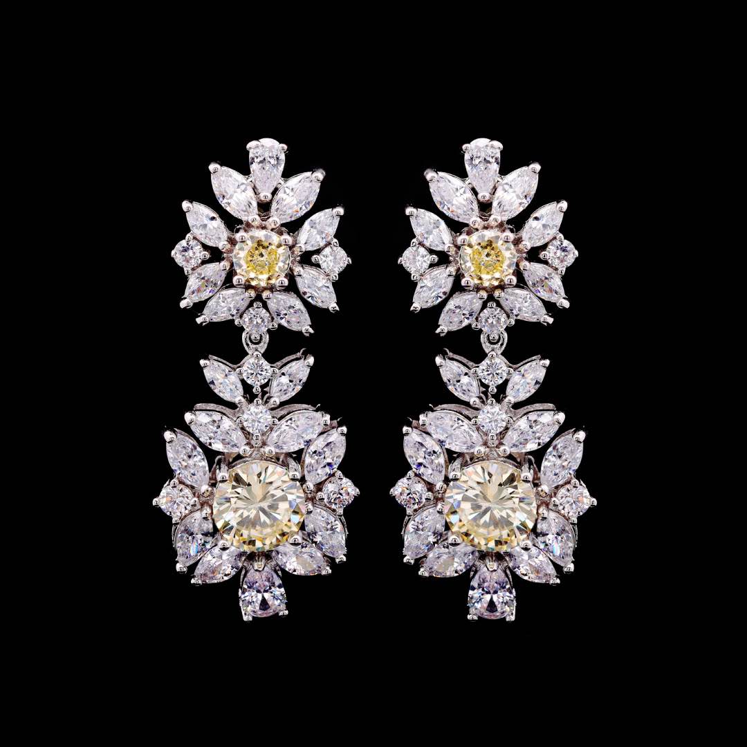 Omnia Nareen Yellow Bridal Full Set in High Quality Simulated Diamonds Premium Rhodium Plated
