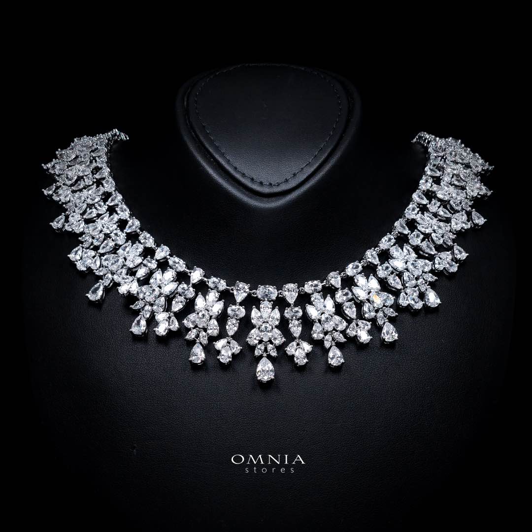 Omnia Dema White Luxury Bridal Full Set in High Quality Simulated Diamonds Premium Rhodium Plated - OMNIASTORES UAE