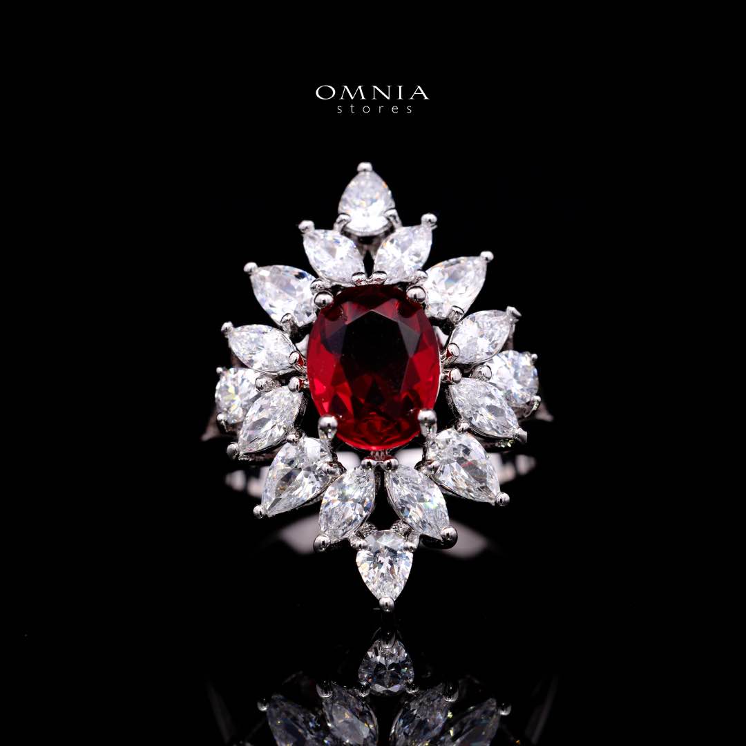 Omnia Dema Red and Yellow Bridal Full Set in High Quality Simulated Diamonds Premium Rhodium Plated