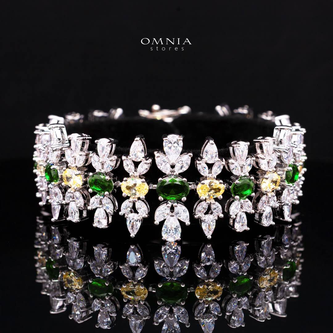 Omnia Dema Emerald Green and Yellow Bridal Full Set in High Quality Simulated Diamonds Premium Rhodium Plated - OMNIASTORES UAE