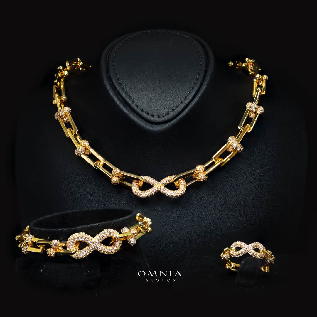 Omnia Infinity Chains Bridal Full Set with High-Quality Simulated Diamonds Premium Gold Plated