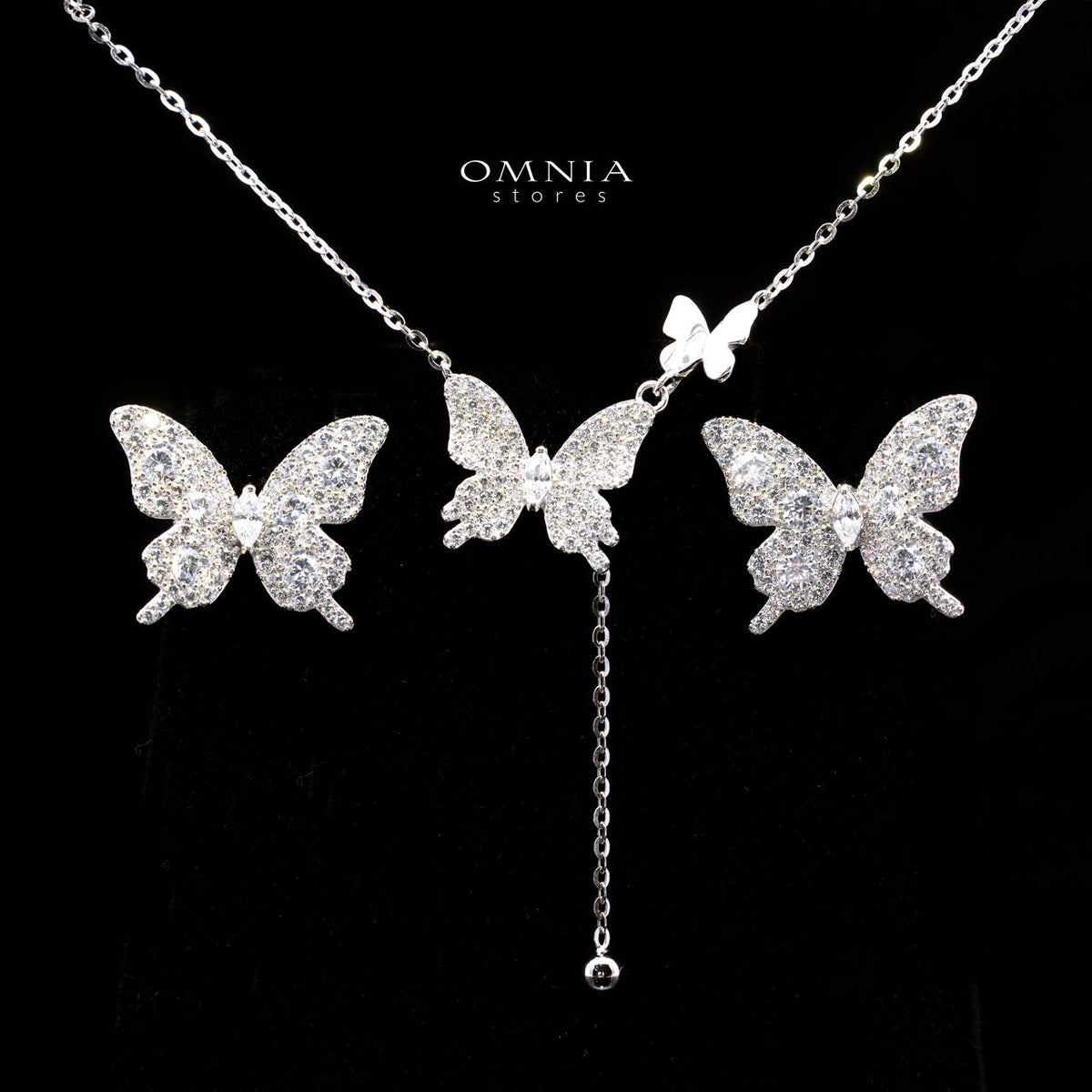 Delia Butterfly Design Necklace and Earrings Set in 925 Sterling Silver with High-Quality Premium Simulated Diamonds