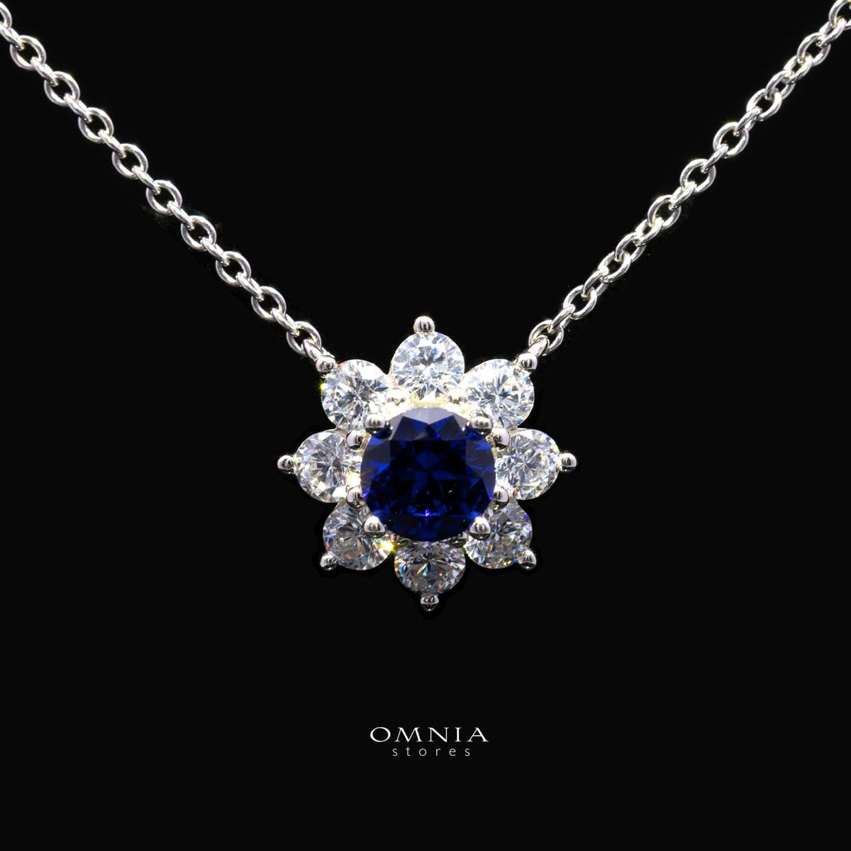 Henrietta Lab-Grown Blue Sapphire Pendant with GRC Certificate, Round 5mm in 925 Sterling Silver