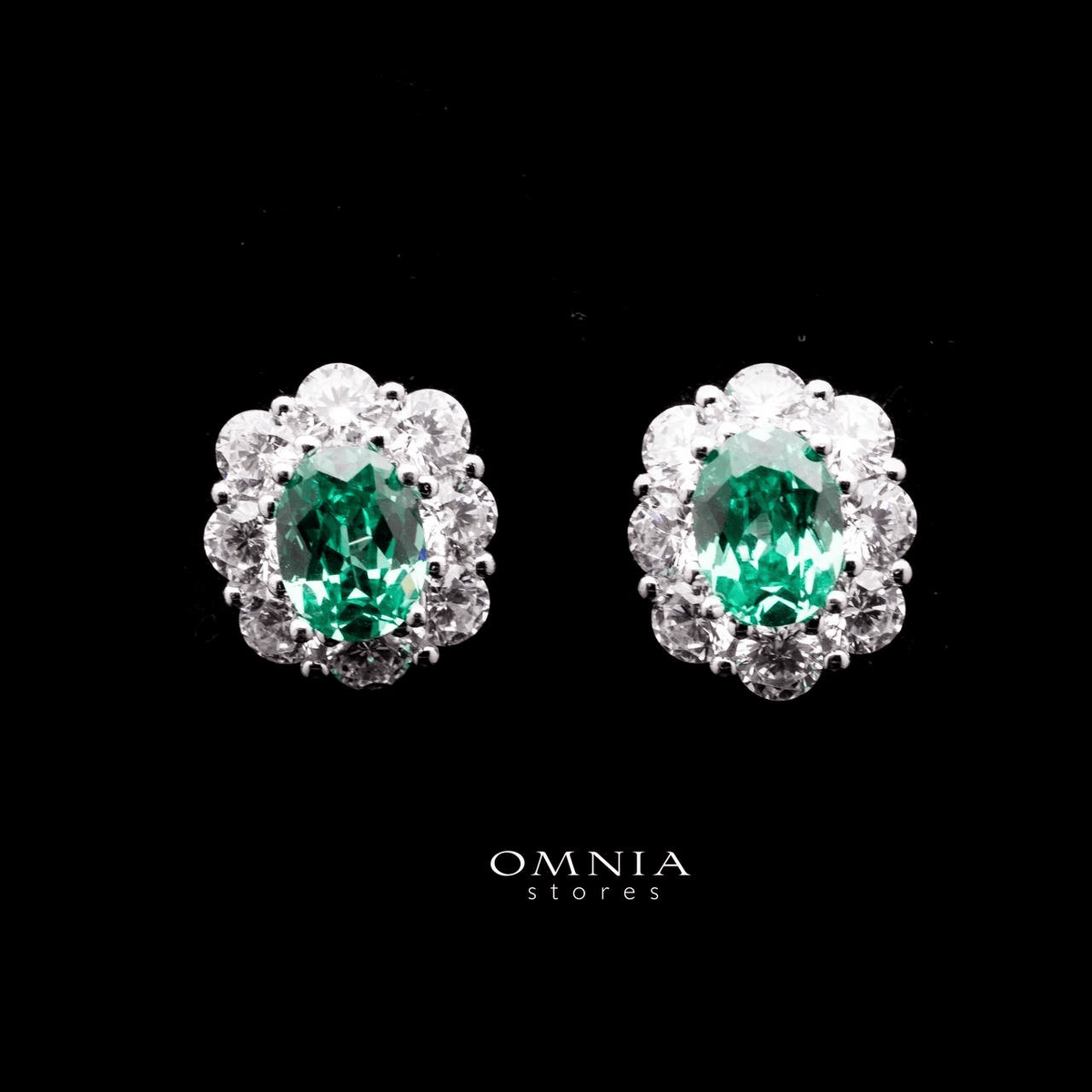 Omnia Mashael Emerald Oval Cut Stud Earrings in 92.5 Silver with High Quality Simulated Diamonds - OMNIASTORES UAE