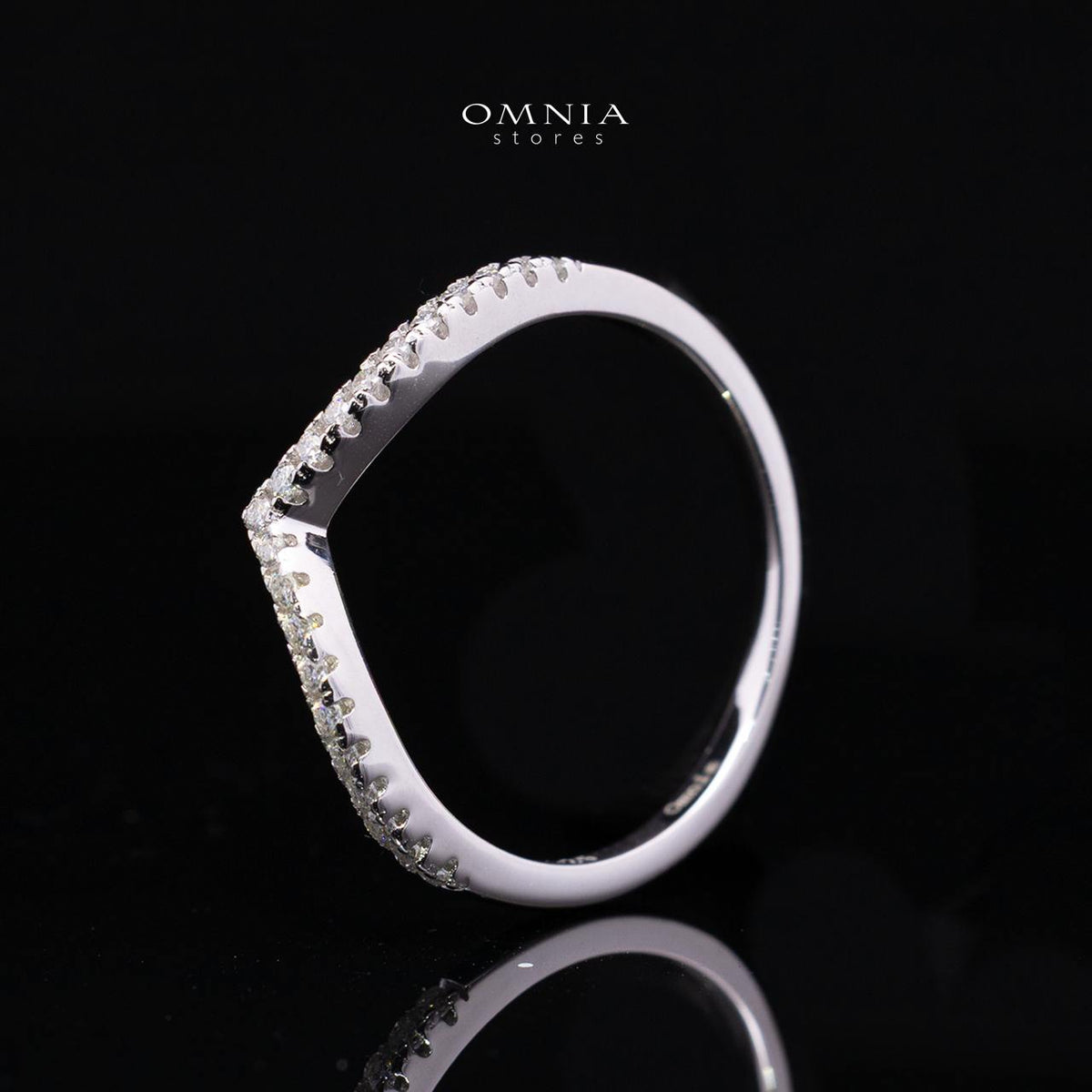 Zafirah White Moissanite V-Shape Chevron Pavé Band Ring – Rhodium-Plated 925 Sterling Silver