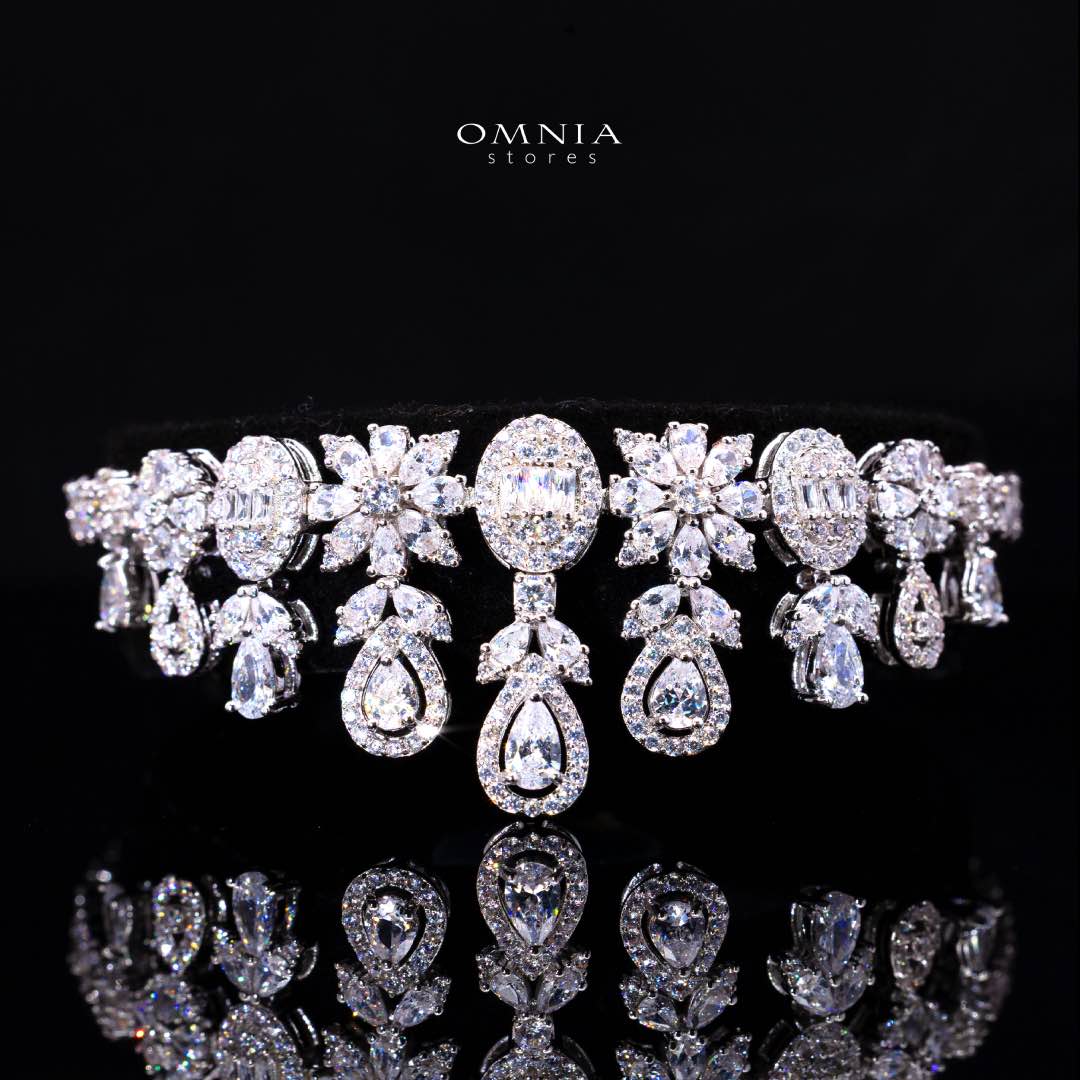 Omnia Trisha White Full set Accessories in High Quality Zircon Stone in Rhodium Plated