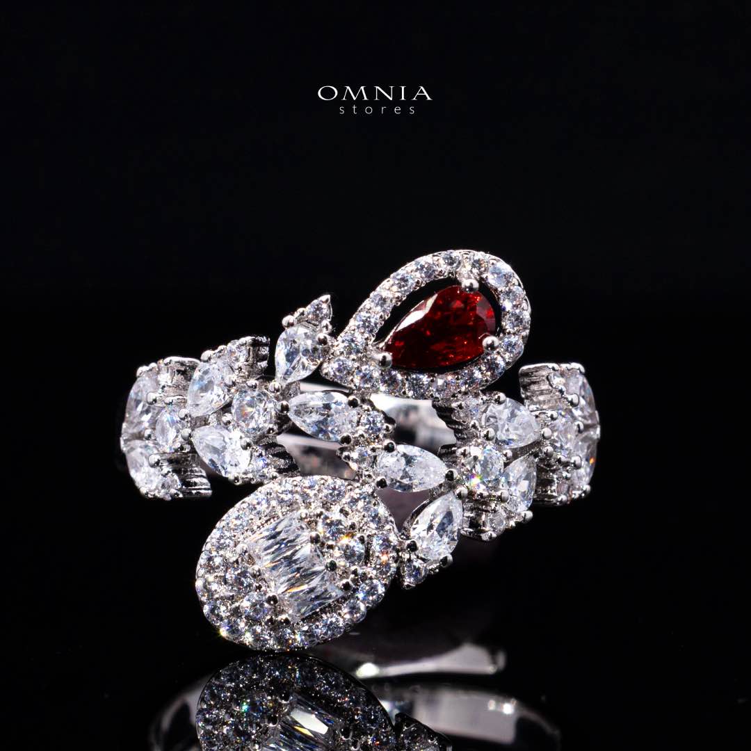 Omnia Trisha Red Full set Accessories in High Quality Zircon Stone Premium Rhodium Plated - OMNIASTORES UAE