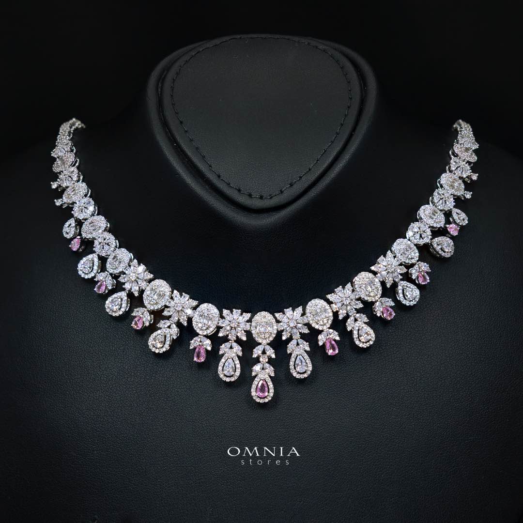 Omnia Trisha Pink Full set Accessories in High Quality Zircon Stone Premium Rhodium Plated - OMNIASTORES UAE