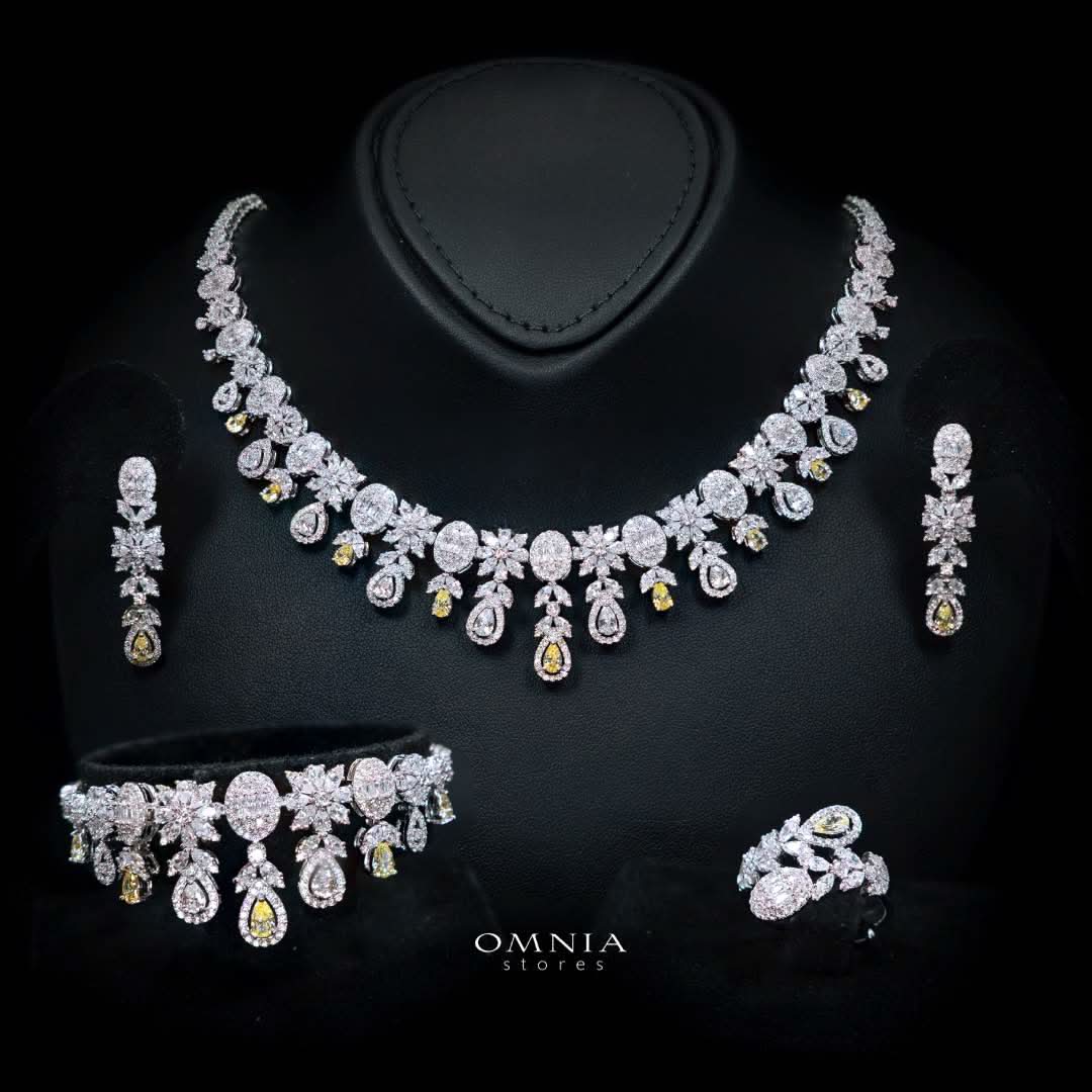 Omnia Trisha Yellow Luxury Bridal Full Set in High Quality Zircon Stone Premium Rhodium Plated