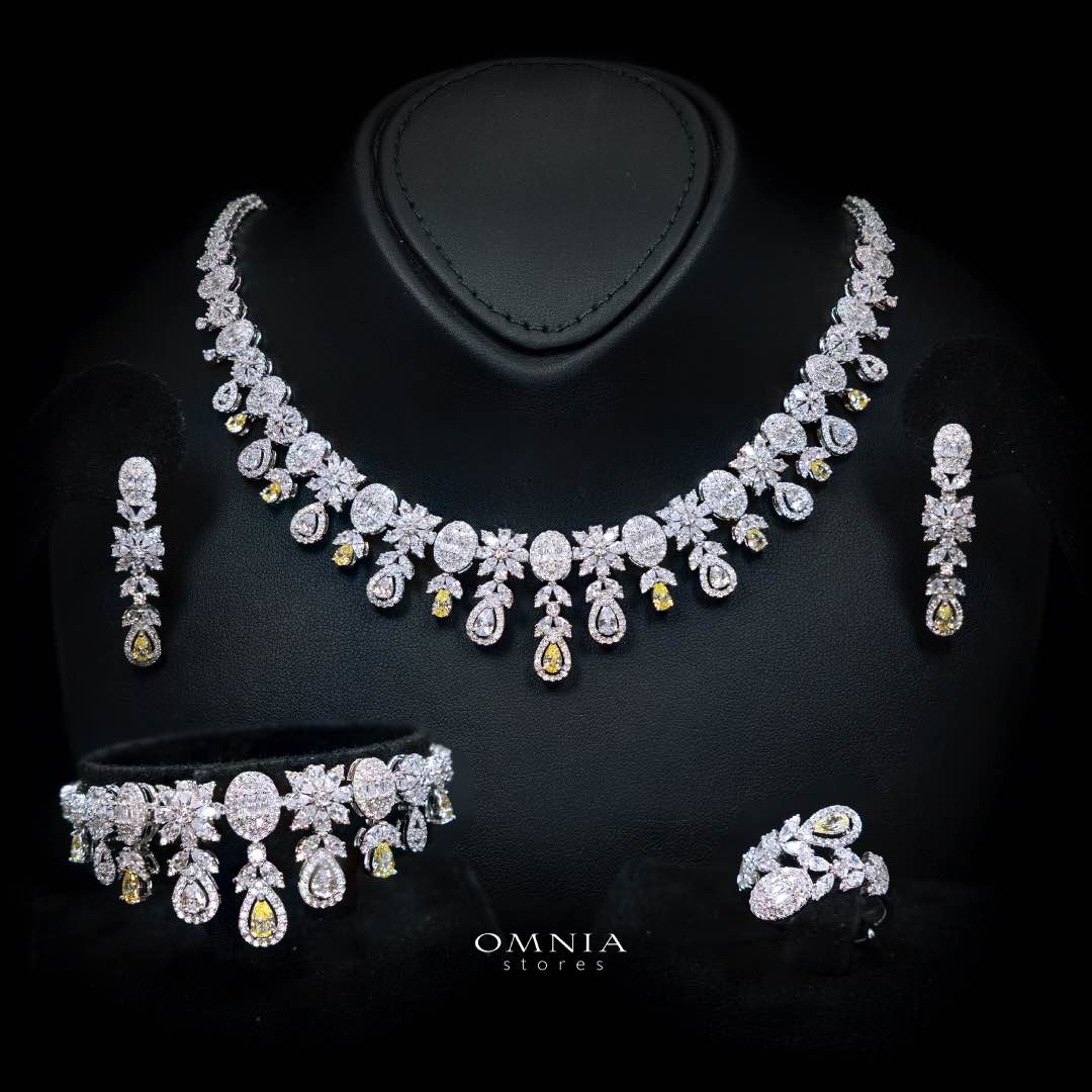 Omnia Trisha Yellow Luxury Bridal Full Set in High Quality Zircon Stone Premium Rhodium Plated - OMNIASTORES UAE