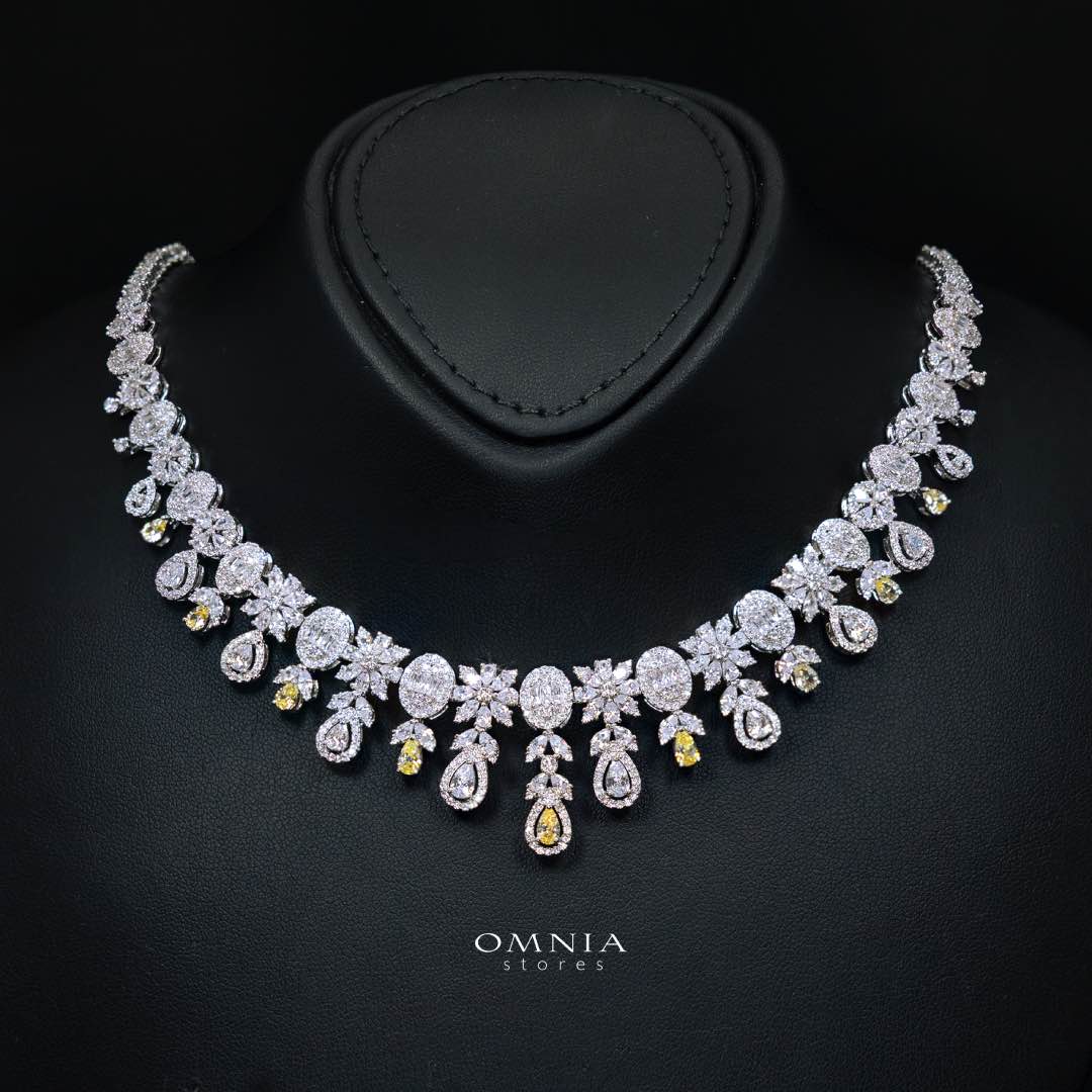 Omnia Trisha Yellow Luxury Bridal Full Set in High Quality Zircon Stone Premium Rhodium Plated