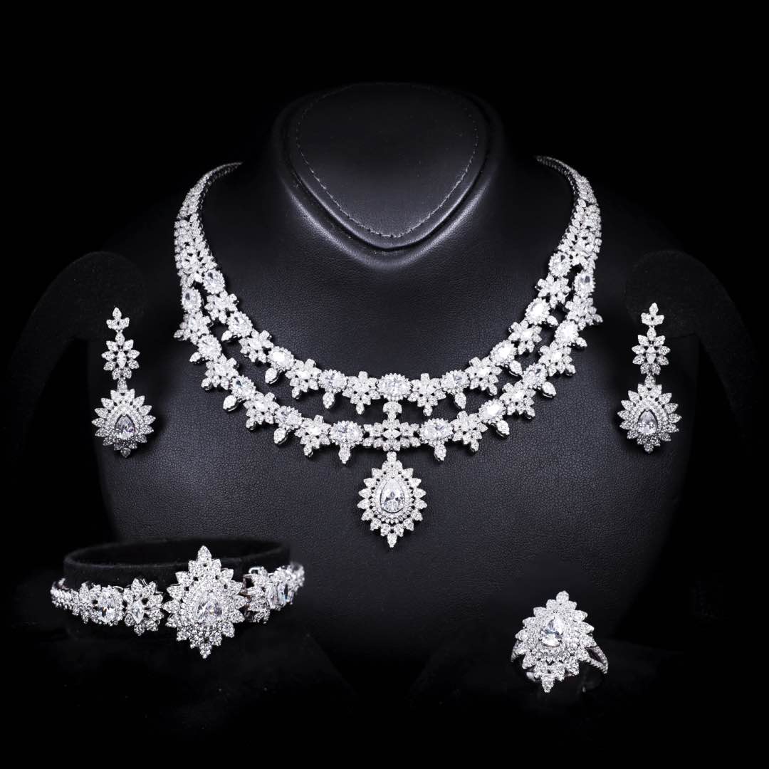 Osha White Bridal Full Set in 925 Silver High Quality Simulated Diamonds