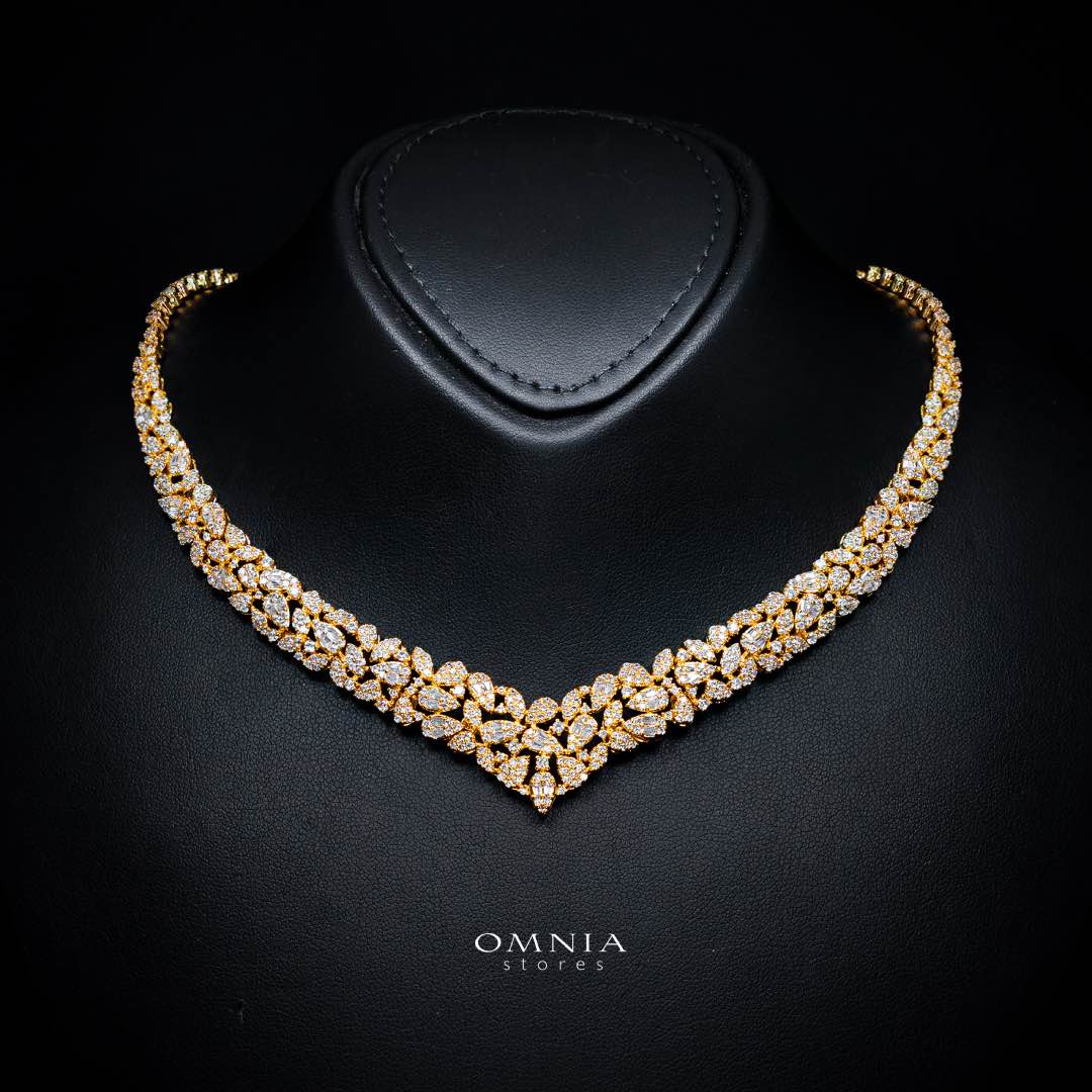 Alina Gold Bridal Full Set in High Quality Zircon Stone Rhodium Plated(15 size only available in ksa )