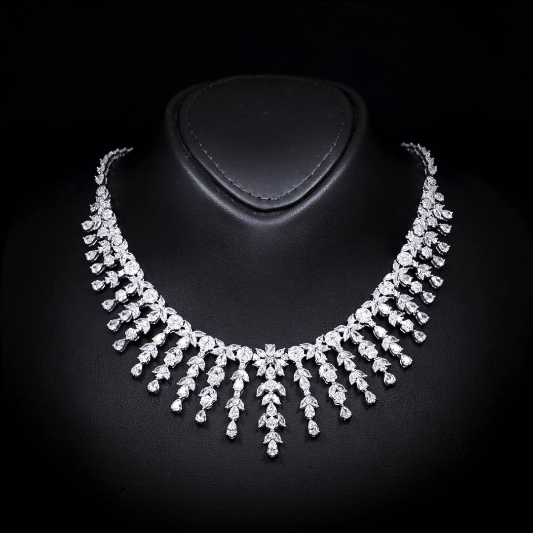 Omnia Farida White Luxury Bridal Full Set in High Quality Zircon Stone Premium Rhodium Plated - OMNIASTORES UAE