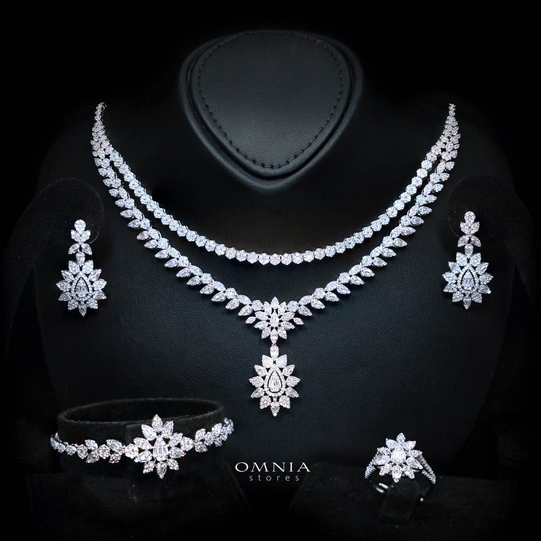 Omnia Aqsa White Luxury Bridal Full Set in High Quality Zircon Stone Premium Rhodium Plated