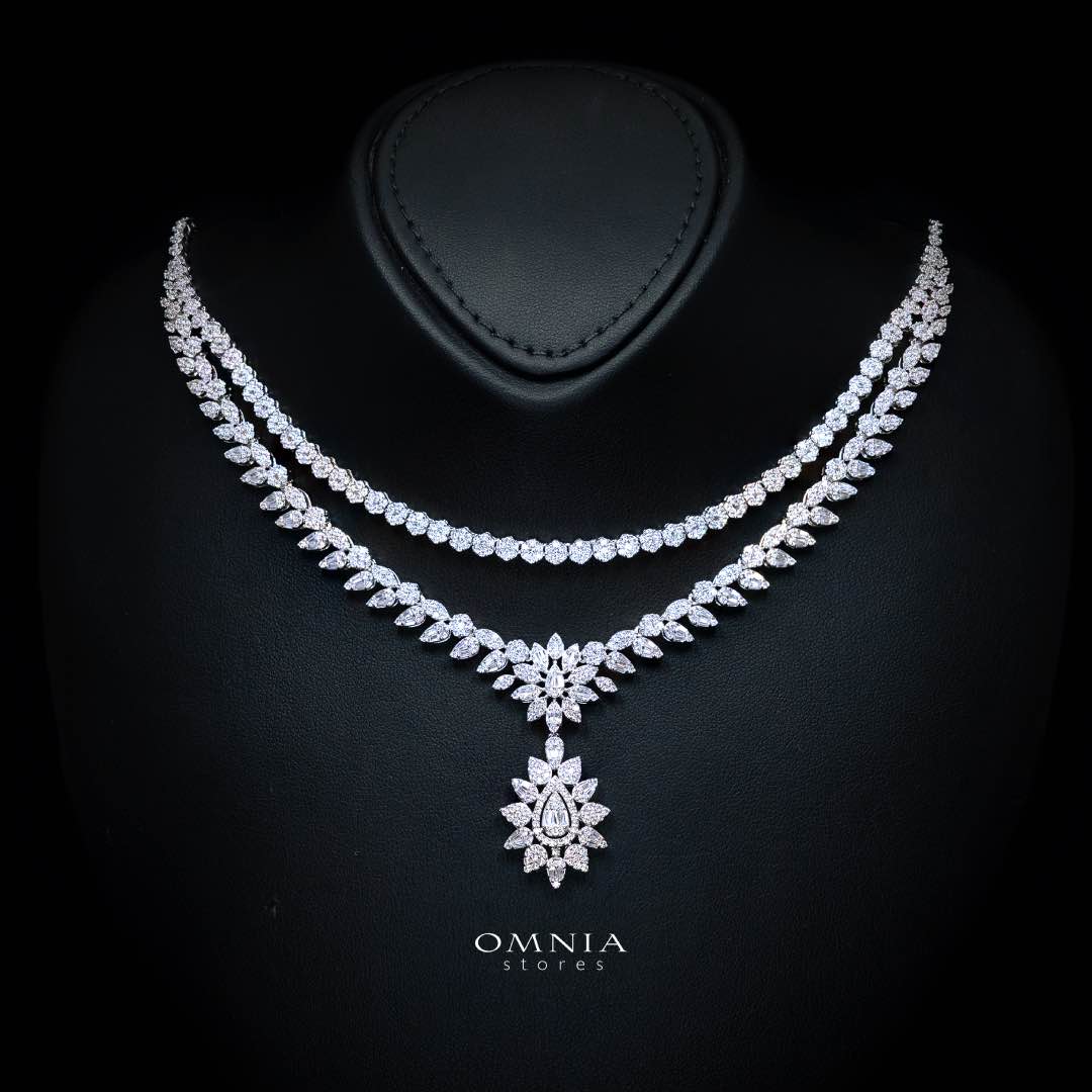 Omnia Aqsa White Luxury Bridal Full Set in High Quality Zircon Stone Premium Rhodium Plated - OMNIASTORES UAE