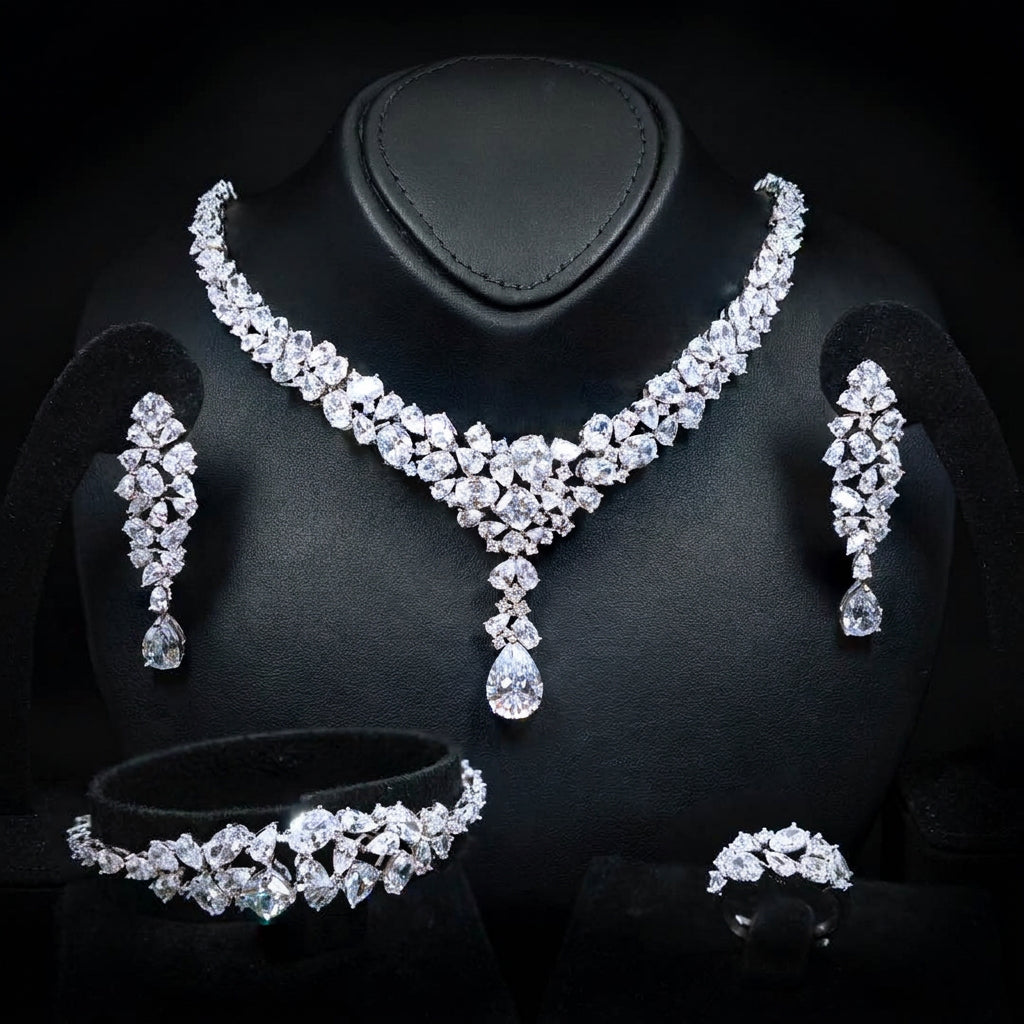 Omnia Reman White Bridal Full Set in High Quality Zircon Stone Premium Rhodium Plated (15cm only available in KSA) - OMNIASTORES UAE
